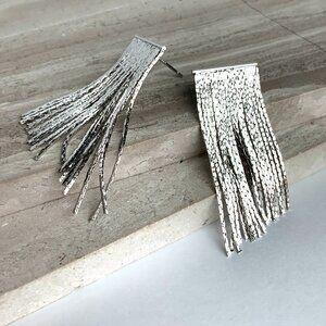 NEW~ Anthropologie Silver Slinky Fringe Drop Earrings
